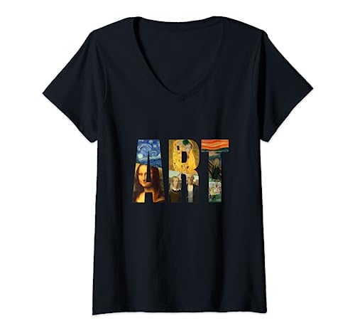 Mujer Arte de collage de pinturas famosas Camiseta Cuello V