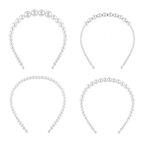 Diademas de Perlas Para Mujer, 4 Piezas Elegante Nupcial Diadema Imitación Perla Del Pelo Banda, Banda de Pelo De Perlas para Niñas Damas Fiesta de Boda(4 Estilos Diferentes)