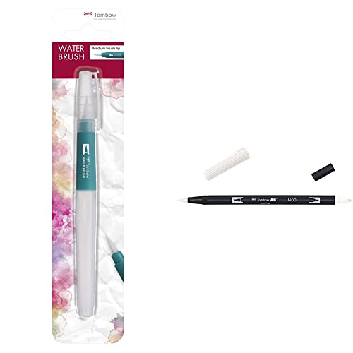 Tombow WB-FL-1P - Pincel con depósito de Agua (vacío) + ABT Dual Brush | Rotulador Acuarelable de Doble Punta para Dibujos Profesional, Lettering, Manga, Bocetos y Acuarela - Mazclador N00