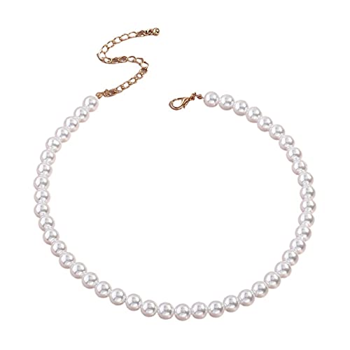 Momeski Gargantilla de Perlas de Imitación Redondas Collar de Perlas Blancas Collares con Cuentas Collar de Perlas Falsas Vintage Collar Elegante de Boda Joyas de Disfraz para Mujer Elegante Retro