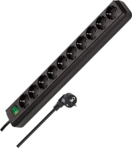 Brennenstuhl Eco-Line regleta de Enchufes con 10 tomas de corriente (interruptor, protección infantil), Negro, 3 m