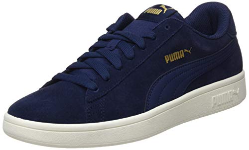 PUMA Unisex Adults' Fashion Shoes SMASH V2 Trainers & Sneakers, PEACOAT-PUMA TEAM GOLD-WHISPER WHITE, 41