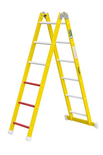 Escalera aislante de un tramo plegable. Permite su uso como escalera de un tramo o escalera de tijera, fabricada en fibra de vidrio. Según norma UNE-EN 131 (12 peldaños)