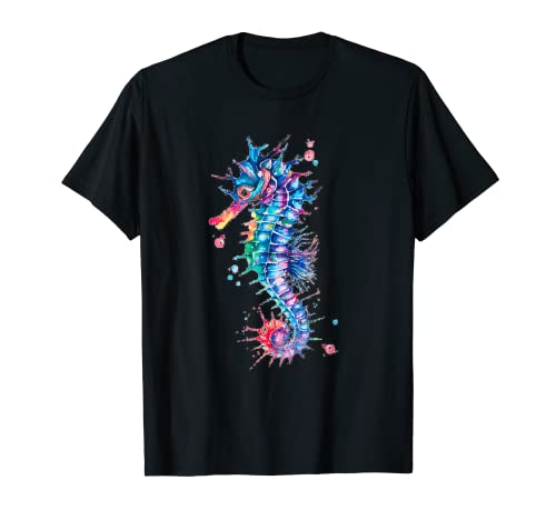 Caballito de mar Acuarela Animal del Océano Colorido Pez Camiseta