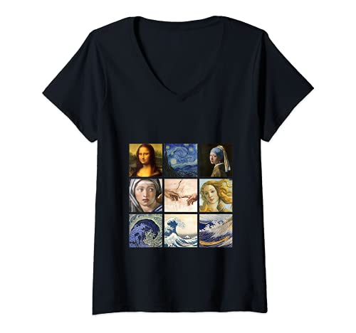 Mujer Obras Maestras del Arte Van Gogh da Vinci Miguel Ángel Camiseta Cuello V
