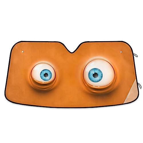 Protector solar para parabrisas delantero de coche con ojos de dibujos animados, color naranja, 57 x 31.5 pulgadas