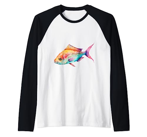 Hermoso pez colorido, camiseta colorida acuarelas mar del sur Camiseta Manga Raglan