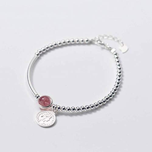 S&RL S925 Pulsera de Plata Mujer Minimalista Coreana Retrato Moneda Luz Dulce Fresa Cristal Perlas Joyería de Moda Joyería de ManoPulsera de plata S925