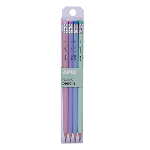 APLI 18824 - Pack de 8 lápices de grafito HB con goma en la parte superior - Colores pastel