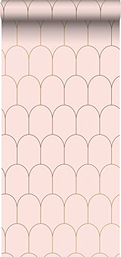 ESTAhome papel pintado arte deco rosa suave y oro - 139201-0,53 x 10,05 m