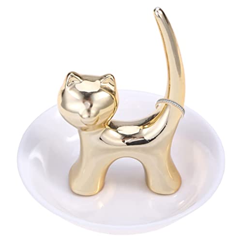 Soporte para anillos, bandeja para joyas con forma de gato, soporte para anillos de gato de cerámica, soporte para joyas, pulseras de moda, pendientes, bandeja de almacenamiento para mujeres