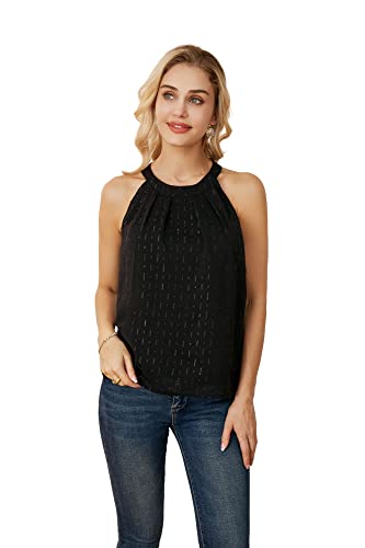 Blusa Mujer Casual Sin Mangas Cuello Redondo Elegante Tirantes Verano Negro Puntada Brillante L