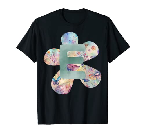 Acuarela letra E nombre inicial monograma flores silvestres primavera Camiseta
