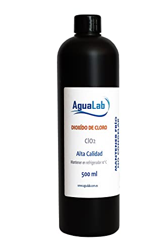 Dióxido de Cloro Agualab® 500ml tarro plástico HDPE 3000 PPM con agua ultra pura. Fabricado en laboratorio español registrado.
