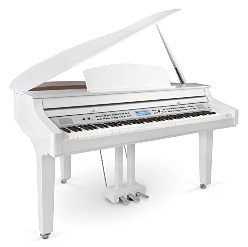 Classic Cantabile GP-A 810 Piano de cola digital 88 teclas ponderadas de martillo - Teclado electronico USB, MIDI, 256 polifonía, 1200 voces, Bluetooth - Organo musical - Blanco Brillante