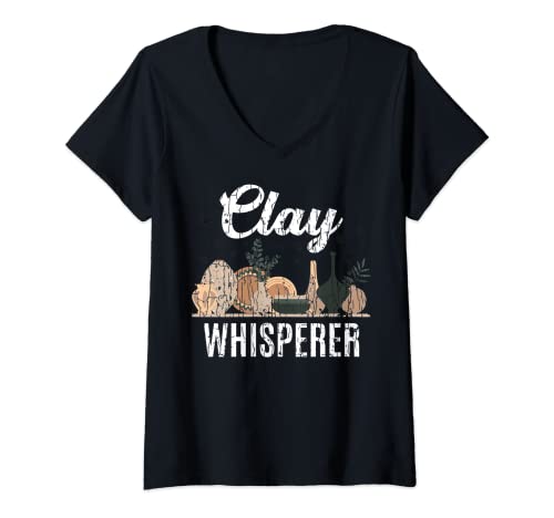 Mujer Arcilla Whisperer Funny Pottery - Figura decorativa de cerámica Camiseta Cuello V