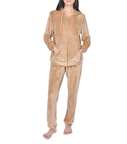 Sleepdown Womens Ladies Velour Tracksuit Chándal de Terciopelo para Mujer, 2 Piezas, Parte Superior y Pantalones Deportivos, Marrón Toffee, XL