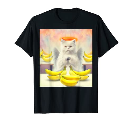 Gato ángel obra de arte maullido gatito retrato lindo plátano ingenioso gato Camiseta