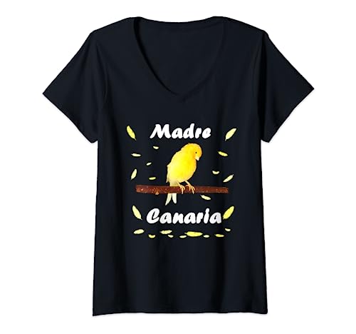 Mujer madre canaria pájaro canario amarillo mamá con plumas Camiseta Cuello V