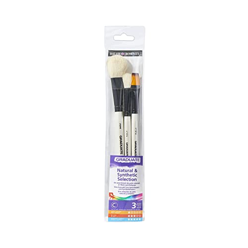 Daler Rowney Estuche con 3 Pinceles DALER ROWNEY Graduate : Paletina Oval de Pelo de Cabra blanca 3/4”, 1/2”, Sintético Plano Lavis 1/2”