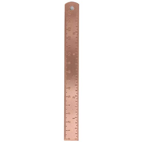 Regla recta Latón vintage Práctica regla recta Marcador de cobre y metal con cm pulgada Escala doble para dibujo lineal(Cobre)