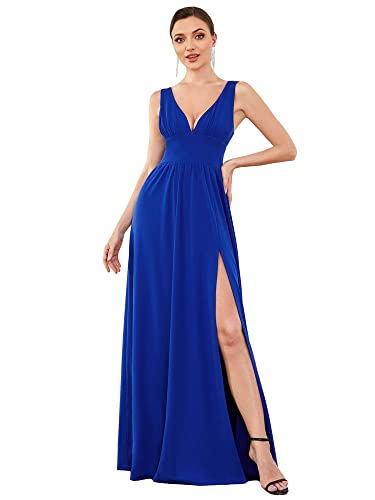 Ever-Pretty Vestido de Dama de Honor Largo para Mujer Escote V Profundo Elástico Corte Imperio sin Respaldo Elegantes Azul Zafiro 42