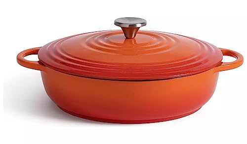 Martin Mart - Cacerola de hierro fundido de 4 litros para cocinar uniformemente y mantener los alimentos calientes durante más tiempo, es perfecta para dorar y freír en la estufa, color naranja