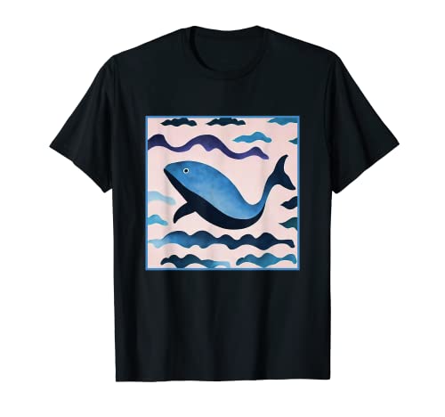Acuarela ballena azul en el mar arte Camiseta