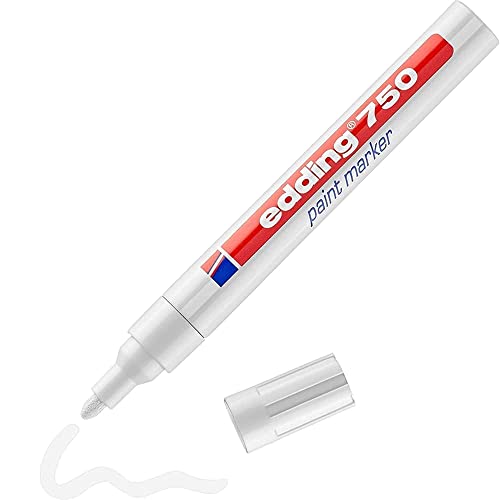 edding 750 marcador de tinta opaca - blanco - 1 rotulador - punta redonda 2-4 mm - para metal, vidrio, piedras o plástico - resistente al calor, permanente, no mancha, impermeable