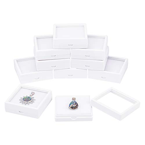 BENECREAT Caja de exhibición de Piedras Preciosas Blancas cuadradas de acrílico para Joyas (6x6x2cm) con Tapas Superiores Transparentes y Esponja en el Interior para Gemas,Monedas,Embalaje de Joyas