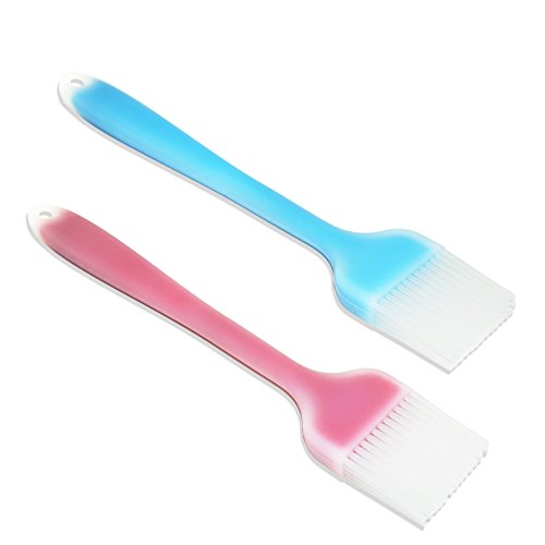 Pinceles de Silicona de Calidad Profesional, 21cm(Set de 2, Azul&Rosa) Resistente al Calor, Aprobado por FDA, Barbacoa Pinceles para Hornear y Cocinar