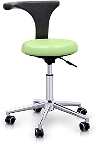 QUIRUMED Taburete con Respaldo ergonómico, Profesional, Color Verde Pastel, Estructura en Acero Inoxidable, Polipiel, Base con Ruedas, Asiento Regulable en Altura, hasta 120 kg