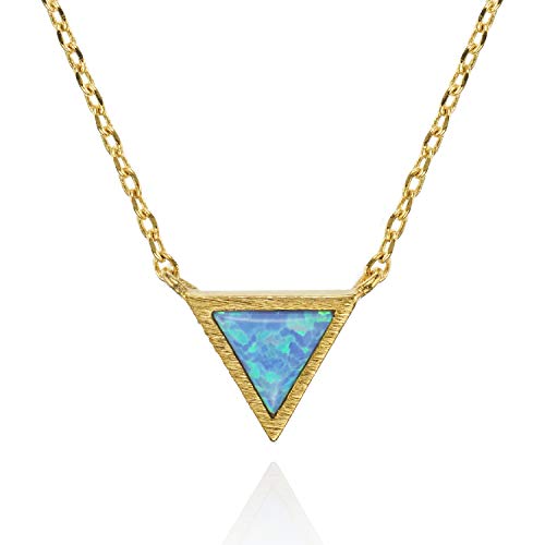 namana Collar con Colgante Triangular de Ópalo. Delicado Collar Geométrico de Ópalo con Acabado Cepillado. Collar Color Plata o Bañados en Oro Rosa de 14 Quilates para Mujer (Chapado en Oro, Opalo)