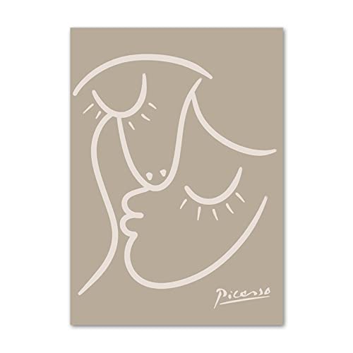 Picasso Famoso Lienzo Póster Abstracto Mujer Cara Líneas Pared Arte Nórdico Estilo Cuadros Vida Habitación Hogar Decoracion Picasso Mujer Vintage Pintura (No Marco)