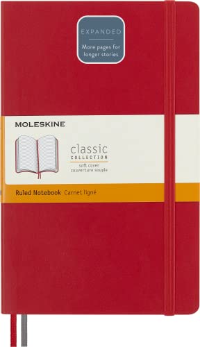 Moleskine - Cuaderno Clásico con Hojas de Rayas, Tapa Blanda y Cierre con Goma Elástica, Tamaño Grande 13 x 21 cm, Color Rojo Escarlata, 400 Páginas