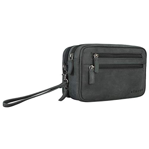 STILORD 'Nero' Bolso Mano Piel Vintage Cartera Hombre Elegante Neceser Bolsa Viaje pequeña de auténtico Cuero, Color:Antracita