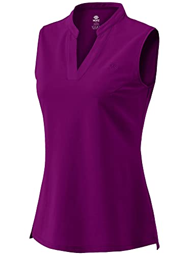 MoFiz Mujer Camiseta sin Manga Verano Henley Polo Cuello en V Blusa Elegante Violeta L