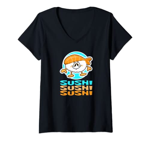 Mujer Sushi Roll Divertido Arroz Mariscos Dibujos Animados - Lleva tu Comida Camiseta Cuello V