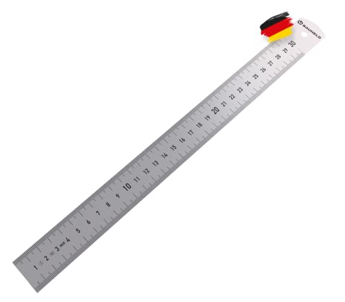 BAUHELD® Regla de acero de 300 mm [EG1] – Escala de acero con escala de medición en pulgadas y cm [fabricada en Alemania] – Regla metálica robusta de acero inoxidable – 30 cm lineal con práctica