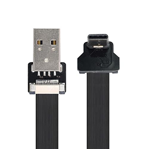 ChenYang CY Tipo-A USB 2.0 macho a tipo C USB-C macho hacia arriba en ángulo de 90 grados de datos plano delgado FPC cable 200CM para FPV y disco y teléfono