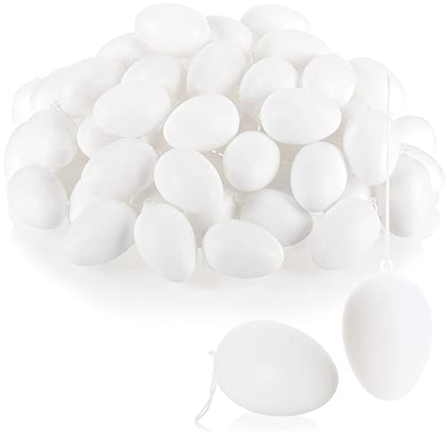 com-four® 60x Huevos de Pascua de plástico Decorativos Blancos - Huevos para Pintar y Colgar - Huevos de plástico como decoración de Pascua (60 Piezas - Blanco - 6cm)
