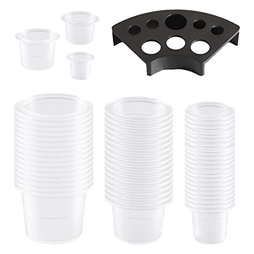 300 vasos de pintura para tatuajes, 2 soportes de color negro, para tatuajes, desechables, tazas de tinta de tatuaje