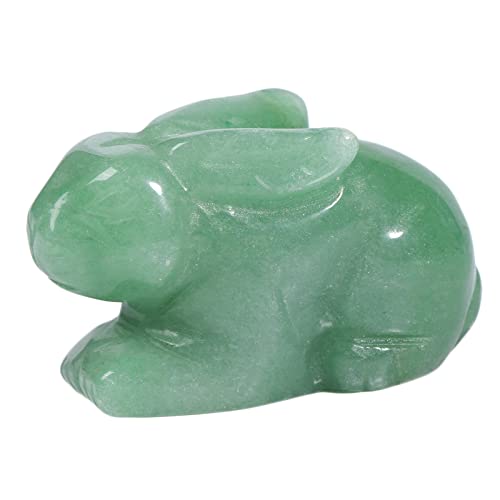 Nupuyai Figura decorativa de conejo de aventurina verde con forma de conejo, con piedras preciosas y animales, piedra curativa, amuleto de la suerte, reiki fengshui