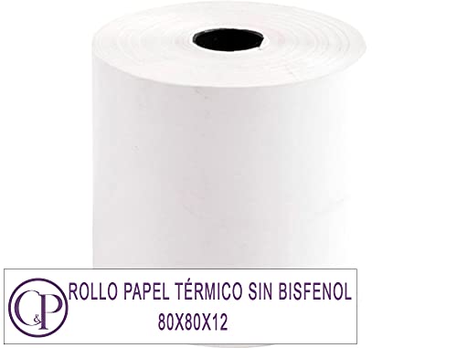 Rollos Papel Térmico C&P 80x80x12 mm para Sumadora Impresora TPV, Sin Bisphenol A (8 unidades)