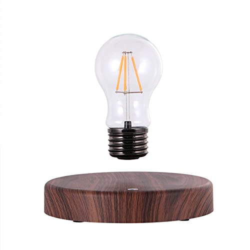 Lámpara con bombilla flotante magnética - Lampara luz led para escritorio - Luz flotante con base de color madera magnética - Lámpara levitante con luz cálida led - Lámpara con bombilla de Edison