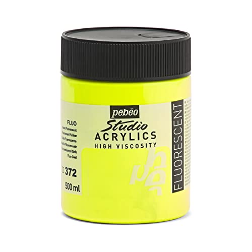 Pébéo Acrílico Fine Studio - Pintura Acrílica, 500 ml, Amarillo (Jaune Fluorescent)