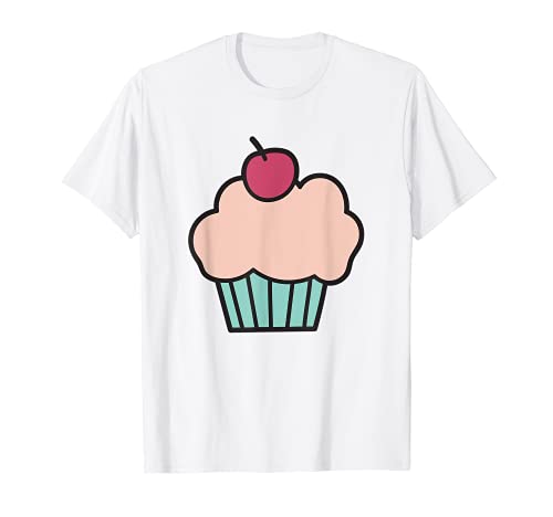 Dibujo de una magdalena con una cereza en la parte superior en colores pastel Camiseta