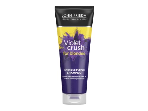 John Frieda Champú Violet Crush Intenso | Elimina los Reflejos Anaranjados | Matizador Cabello Teñido o Natural | Shampoo Azul Violeta para Cabellos Rubios, 250ml