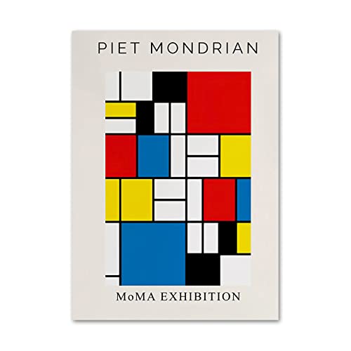 ANGELIA COMEAUX Piet Mondrian Póster Cubismo Geométrico Pintura en Lienzo Arte de Pared Moderno Piet Mondrian Impresiones Piet Mondrian Imagen para decoración del hogar 50x70cm X1 Sin Marco