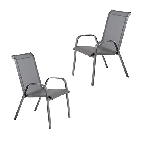 Edenjardi Pack 2 sillones de Exterior apilables, Medidas 57x74x96,5 cm, Aluminio Reforzado Color Antracita, Textilene Color Plata y Negro, sillas de Comedor, Silla de terraza